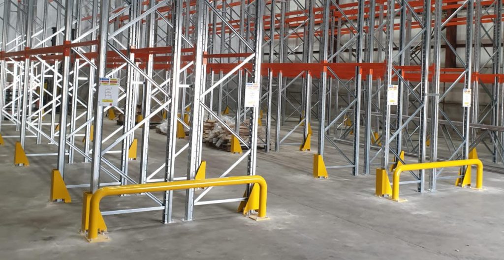 Pallet racking featuring rack guards as part of racking & warehouse protection measures